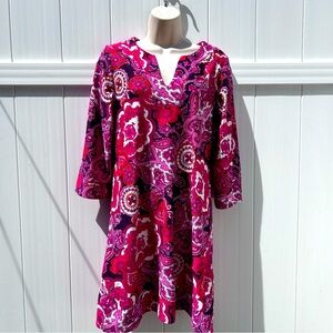 Jude Connally floral and Paisley Hot Pink Fuchsia Purple 3/4 Sleeve Dress | S